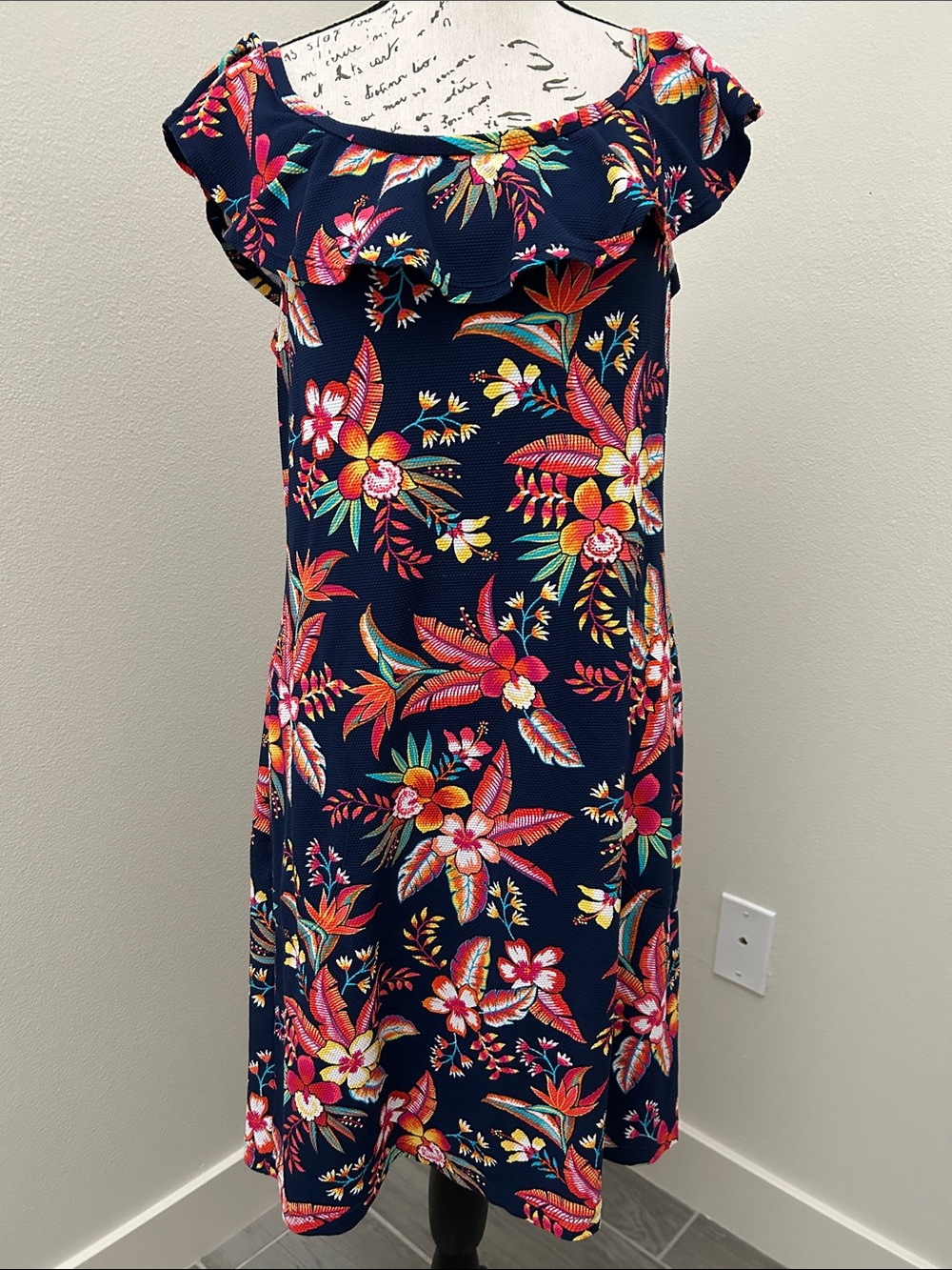 Tommy Bahama Navy Floral Off-Shoulder Midi Dress